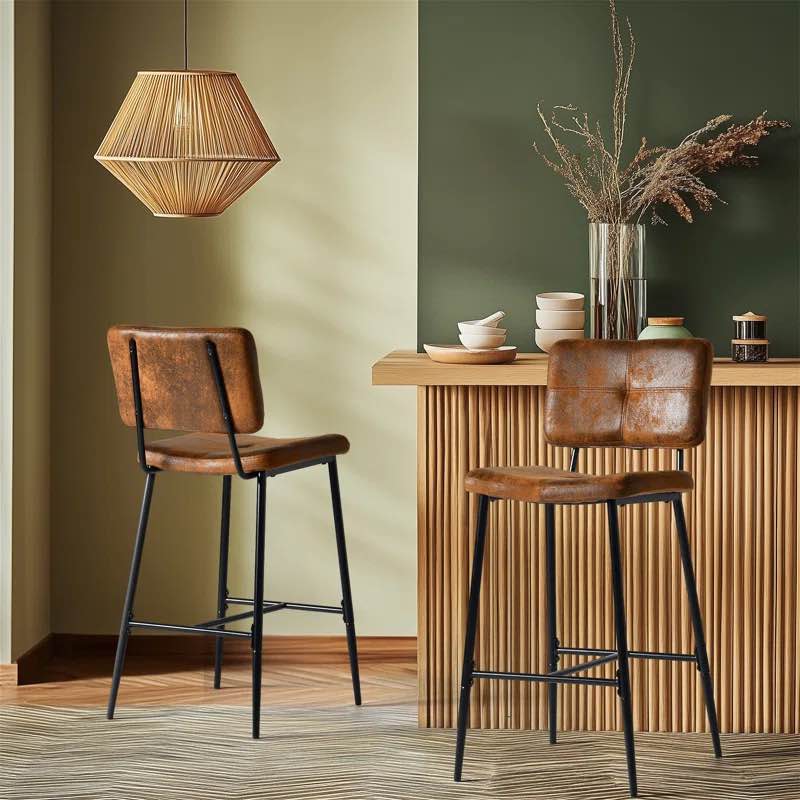Cavarus Upholstered PU Leather Bar Stool for Kitchen Bistro Pub Armless Modern Bar Chair with Metal Base (Set of 2)
