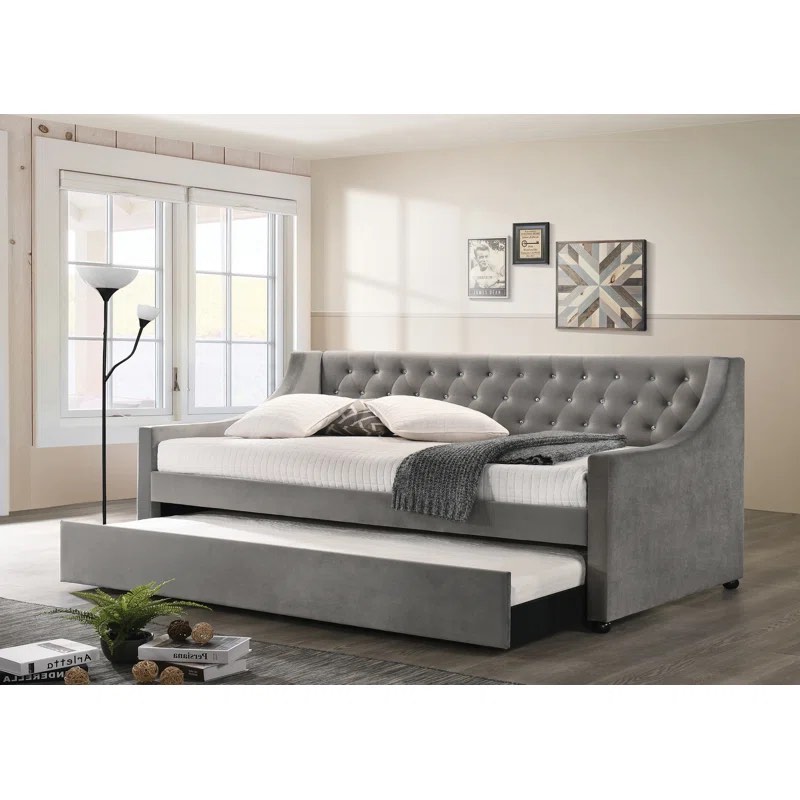 Twin Tufted Upholstered Daybed in Gray (box 2 of 2 only, incomplete)