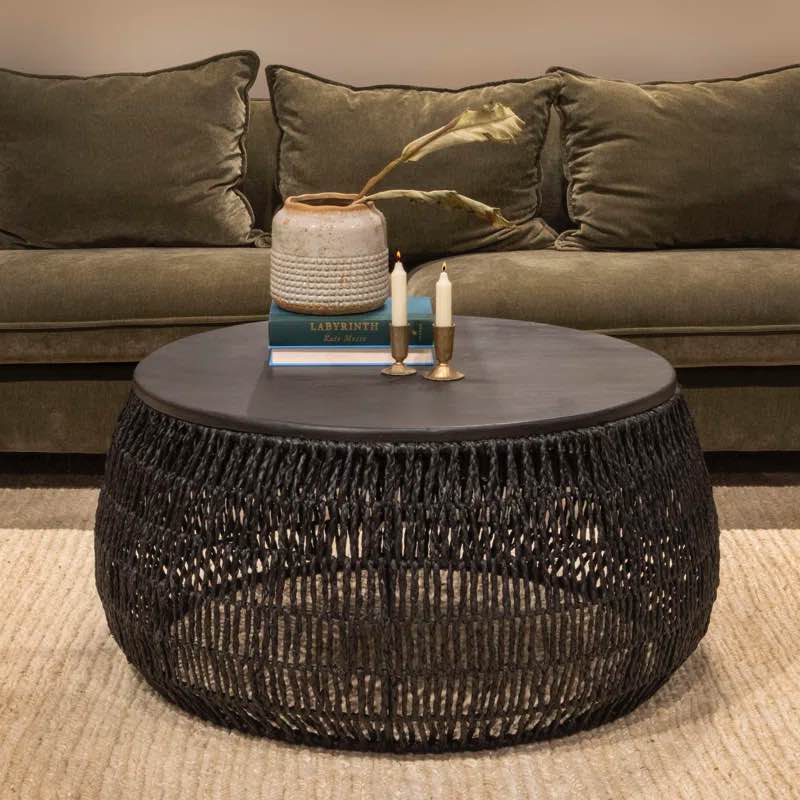 Abbey Hand-Woven Seagrass and Pine Wood Round Coffee Table
