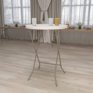 Flash Furniture Kathryn 2.63' Round Folding Bar Height Table for Parties and Commercial Events, Indoor/Outdoor Plastic Bar Height Folding Table, White