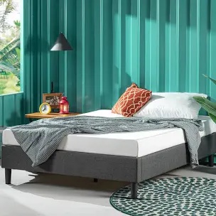 Queen Curtis 13" Upholstered Platform Bed Frame Gray - Zinus