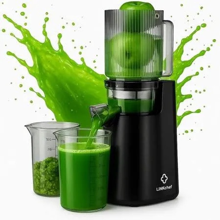 LINKChef Juicer Machine, Slow Masticating with 4.1" Extra Large Feed Chute, Cold Press Juicer   , High Juice Yield, 150W (Black)
