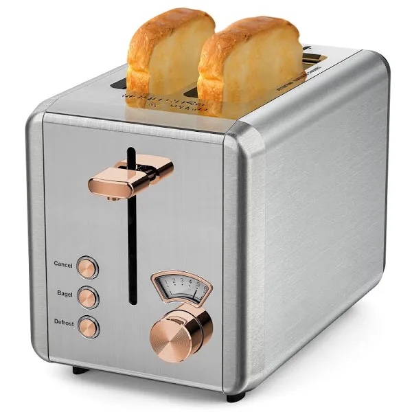 WHALL 2 Slice Toaster - Stainless Steel Toaster with Wide Slot  6 Shade Settings  Bagel Function  Silver