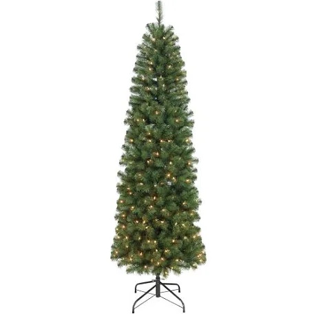 Puleo International 7.5  Pre-Lit Fraser Fir Pencil Tree Artificial Christmas Tree with 350 Clear UL Listed Lights