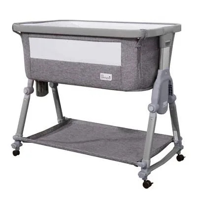Li'l Pengyu Baby Bassinet Bedside Sleeper - Adjustable Crib All Mesh Co-Sleeper for Newborn Girl and Boy Infant Bed with Wheels (Gray)