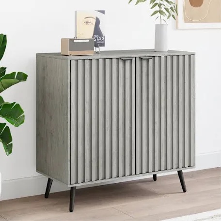 Smuxee Freestanding Fluted Sideboard, Grey Wash Buffet with Wood Storage, Adjustable Shelf for Living Room, Entryway, Hallway