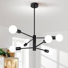 Black Sputnik Chandeliers 6-Light,Modern Mid Century Pendant Lighting,Industrial Chandeliers for Dining Room Living Room Bedroom Kitchen Island Foyer Hallway