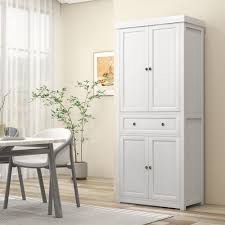 HOMCOM 72" Kitchen Pantry Cabinet, Freestanding Tall Storage Cabinet with 4 Doors, Drawer and 3 Adjustable Shelves for Dining Room, White