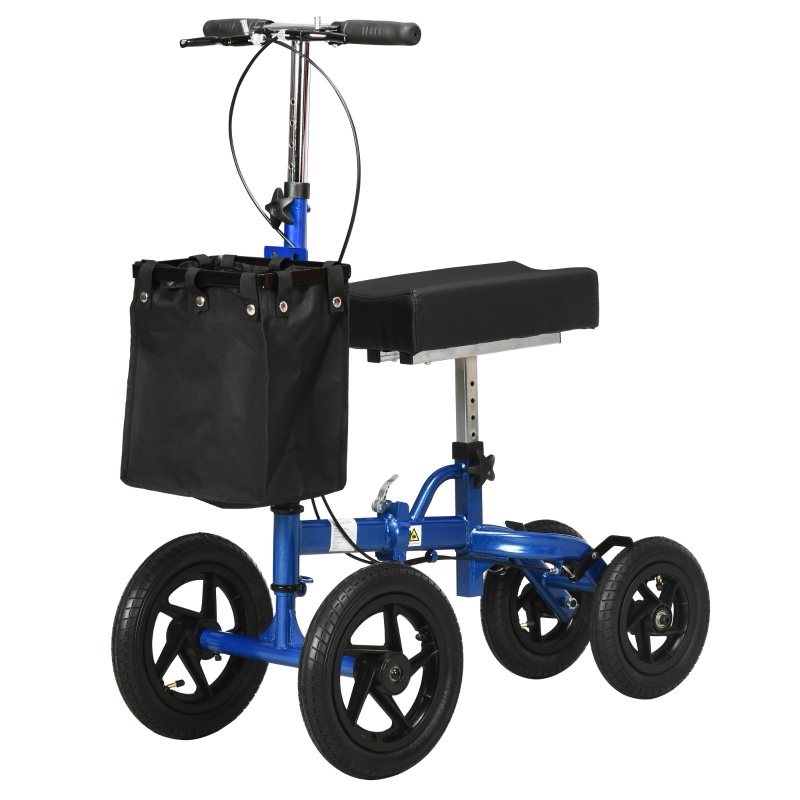 HOMCOM Knee Scooter with Basket, Dual Braking System and 10" All Terrain Wheels, Steerable Knee Walker with Adjustable Height, Foldable Crutch Alternative for Ankle and Foot Injuries, Blue