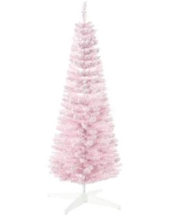 Erivc 6FT Pink Pre-Lit Skinny Christmas Tree, Auto Open Snow Flocked Full Xmas Tree with 400 Branch Tips, 150 Lights & Foldable Stand for Outdoor and Indoor Decoration