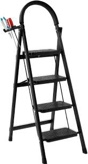 QUINEEHOM Step Ladder 4 Step Folding, 330lbs Load Capacity 4 Step Ladder with Handrails, Step Stools for Adults with Anti-Slip Pedal, Lightweight Portable Step Stool Foldable for Household, Black