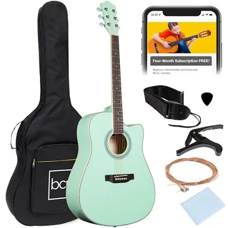 Best Choice Products 41in Full Size Beginner All Wood Acoustic Guitar Starter Set w/Case, Strap, Capo, Strings, Picks - Socal Green