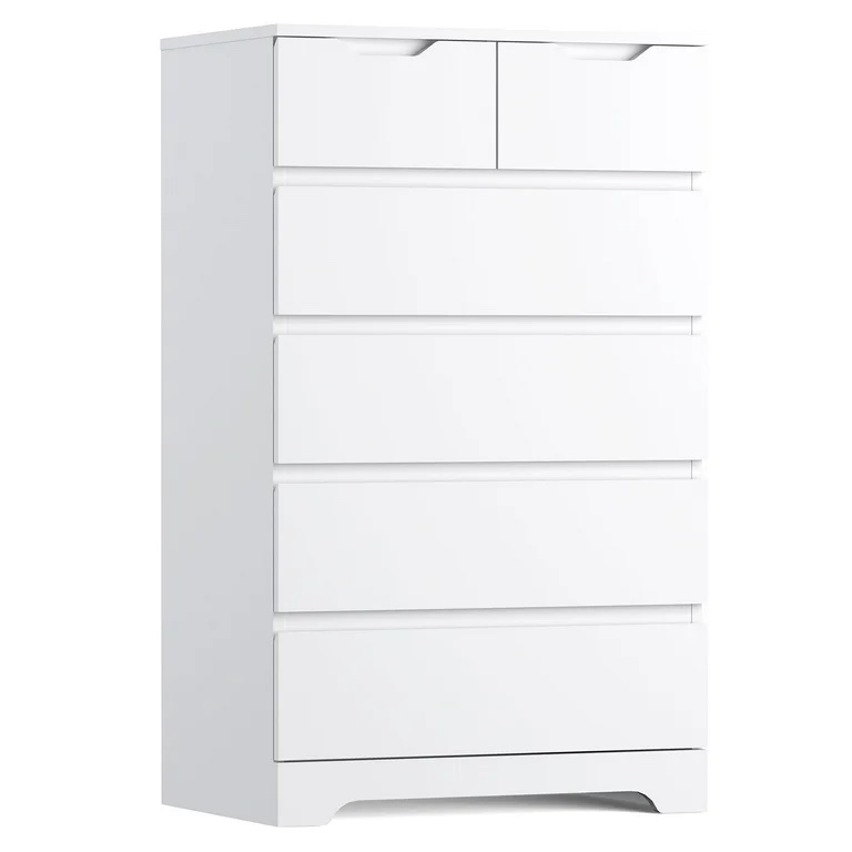 Eunon 6 White Drawer Dresser, Wood Storage Chest Organizers ,Chests of Drawers with Large Organizer for Bedroom Living Room