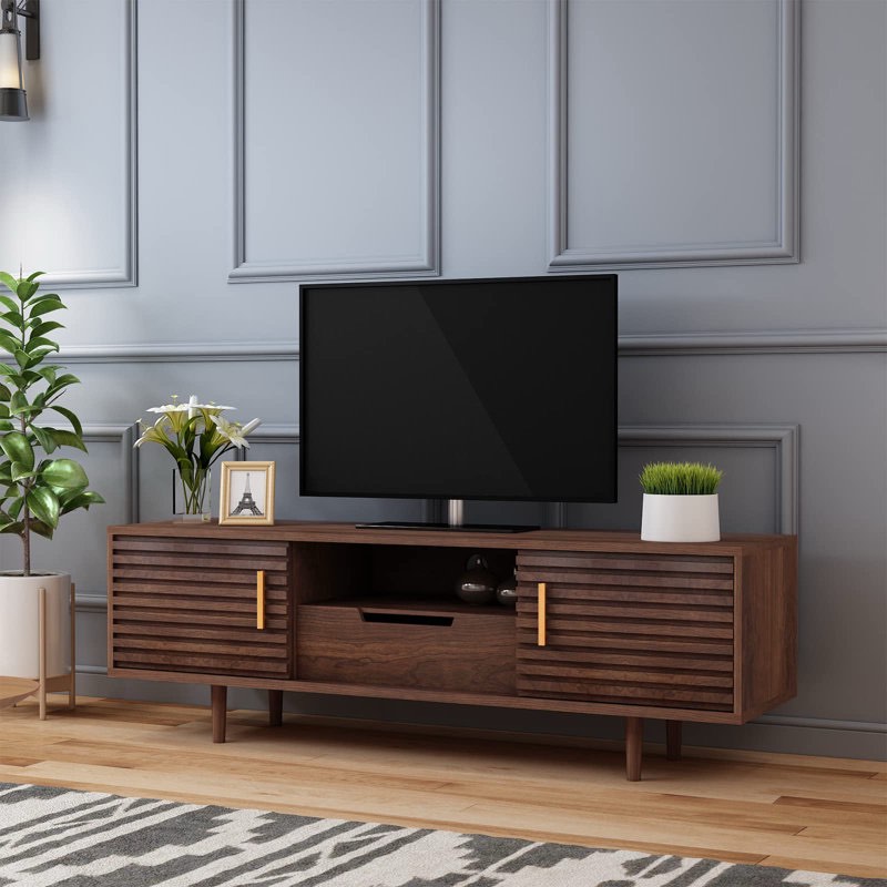Naryia 59'' Media Console, Mid-Century Modern TV Stand with Drawer, Storage Cabinet and Open Shelf 