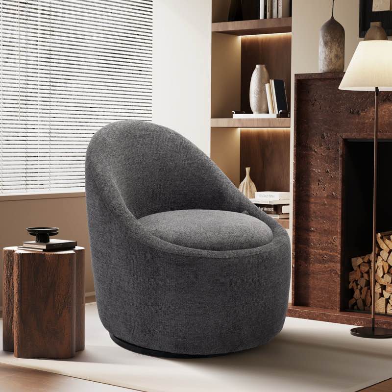 Modern Small Barrel Swivel Accent Chair with Hidden Storage,No installation required 