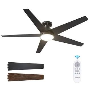 Addlon Ceiling Fans with Lights, 52 inch Low Profile Ceiling Fan with Light and Remote Control, Flush Mount, Reversible, 3CCT, Dimmable, Noiseless, Black Ceiling Fan for Bedroom, Indoor/Outdoor Use