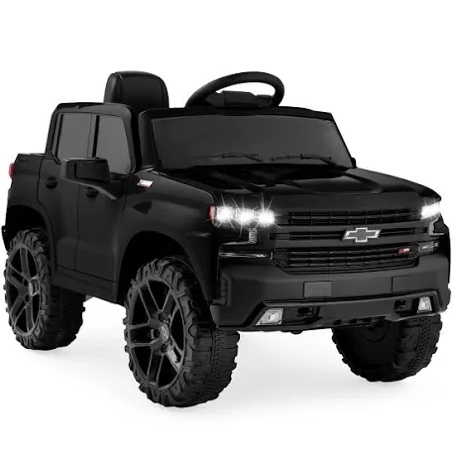 12V Kids Ride On Track Car Electric Vehicle Battery Power 4 Wheels Car with Parent Remote Control Chevy Chevrolet Silverado Pickup Toy Toddler Cars for Baby Drive Age 1-8 Year Girl Boy BLACK