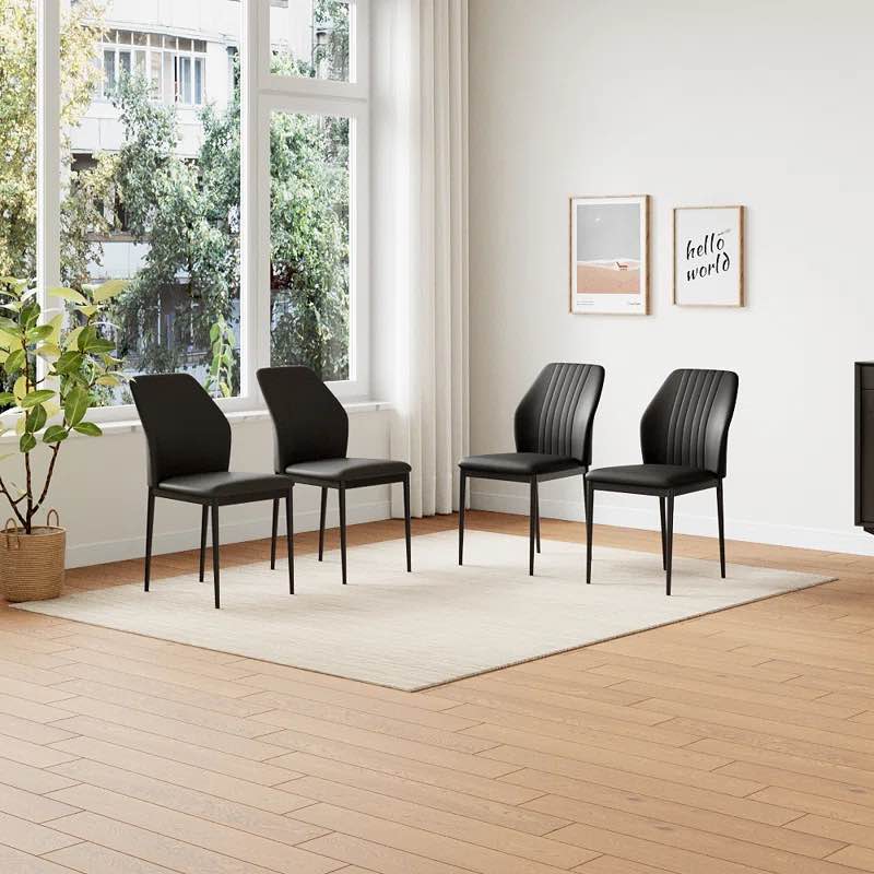 Faux Leather Solid Back Dining Side Chair With Stable Steel Legs, Set Of 4