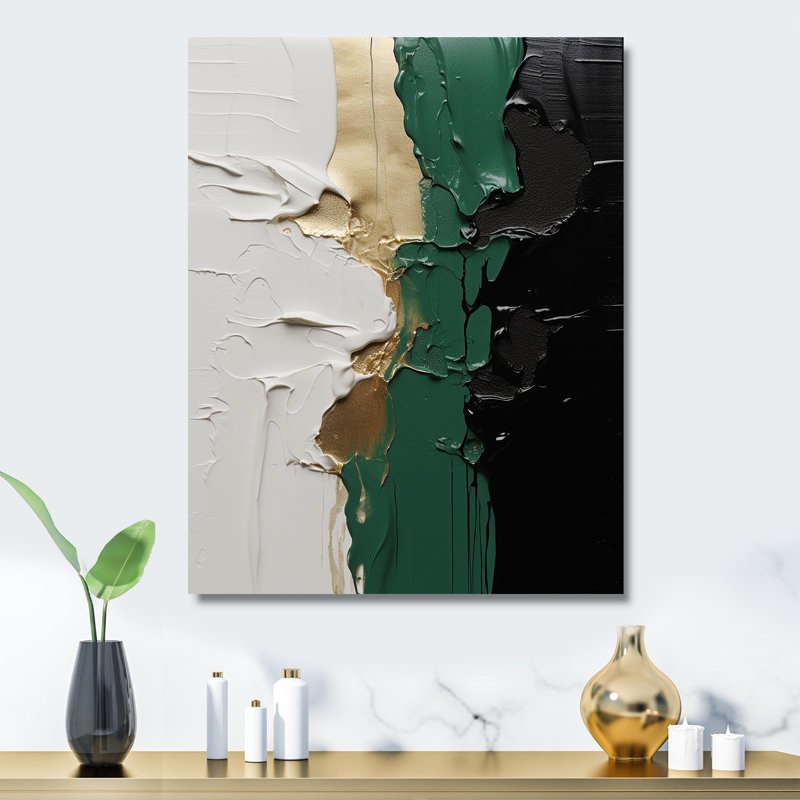 Golden Green And Black Ink Merge I - Abstract Metal Wall Art 