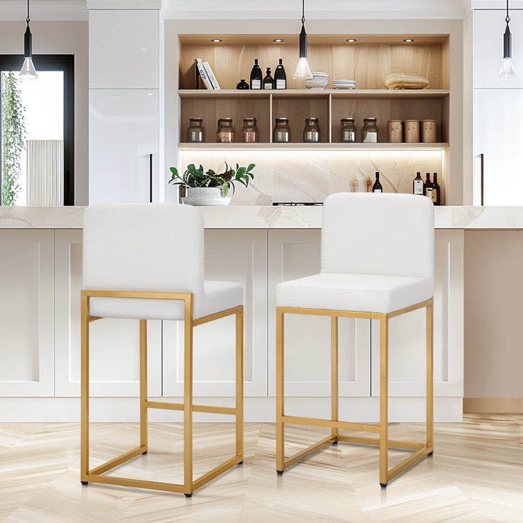 Upholstered 24" Counter Height Kitchen Stool with Metal Sled Base, Faux Leather, 3.5-in High-Density Foam & Anti-Slip Feet set of 1