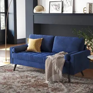 Blue 69.7" Velvet Square Arm Sofa