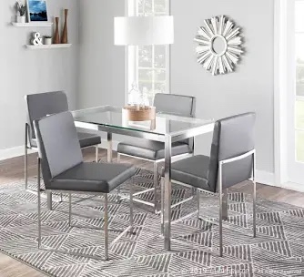 Fuji Stainless Steel in Grey Faux Leather High Back Dining Chair (Set of 2)