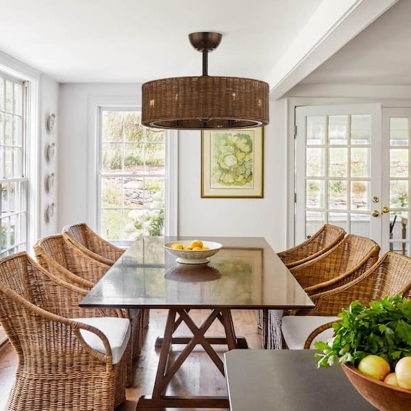 Parrot Uncle 24.2 in Indoor Bronze Gold Farmhouse Rattan Chandelier Ceiling Fan with Remote Control and Light Kit