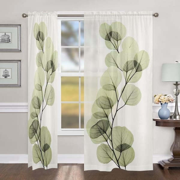 Laural Home Green X-Ray of Eucalyptus Leaves Sheer Window Panel (Single 50x98)