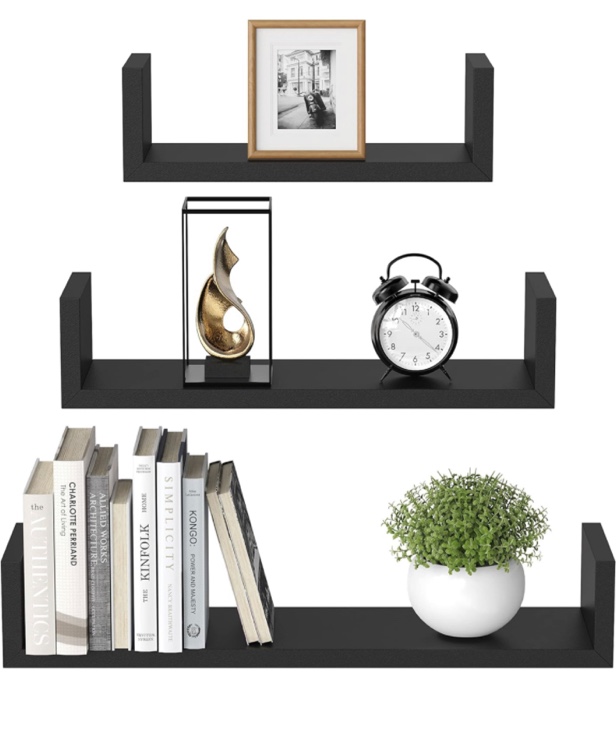 AMADA HOMEFURNISHING Floating Shelves U-Shaped, Wall Shelf 3 Sizes, Black Floating Shelves for Bathroom/Bedroom/Living Room/Kitchen - AMFS13-B