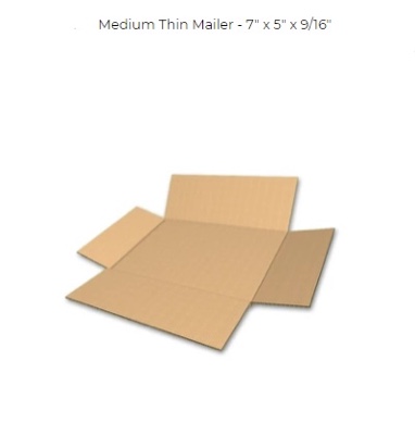 Corrugated cardboard thin mailer box x25 - 7 X 5 X 9/16 fits items 7/16in(11mm) thick