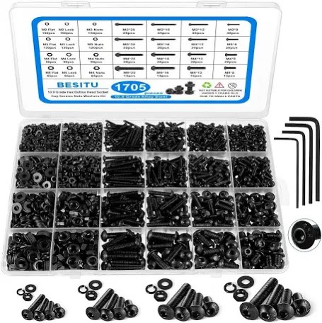 Metric Machine Screws Bolts and Nuts Set, 840 Pcs Round Head Pan Head Philips Head Screws Nuts and Bolts and Washers Kit, 7# Metric Screw Assortment Kit, Carbon Steel