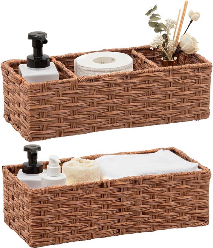 joybest Bathroom Baskets for Organizing, Back of Toilet Paper Storage Baskets, Waterproof Wicker Baskets for Bathroom Organizer - 2 Pack