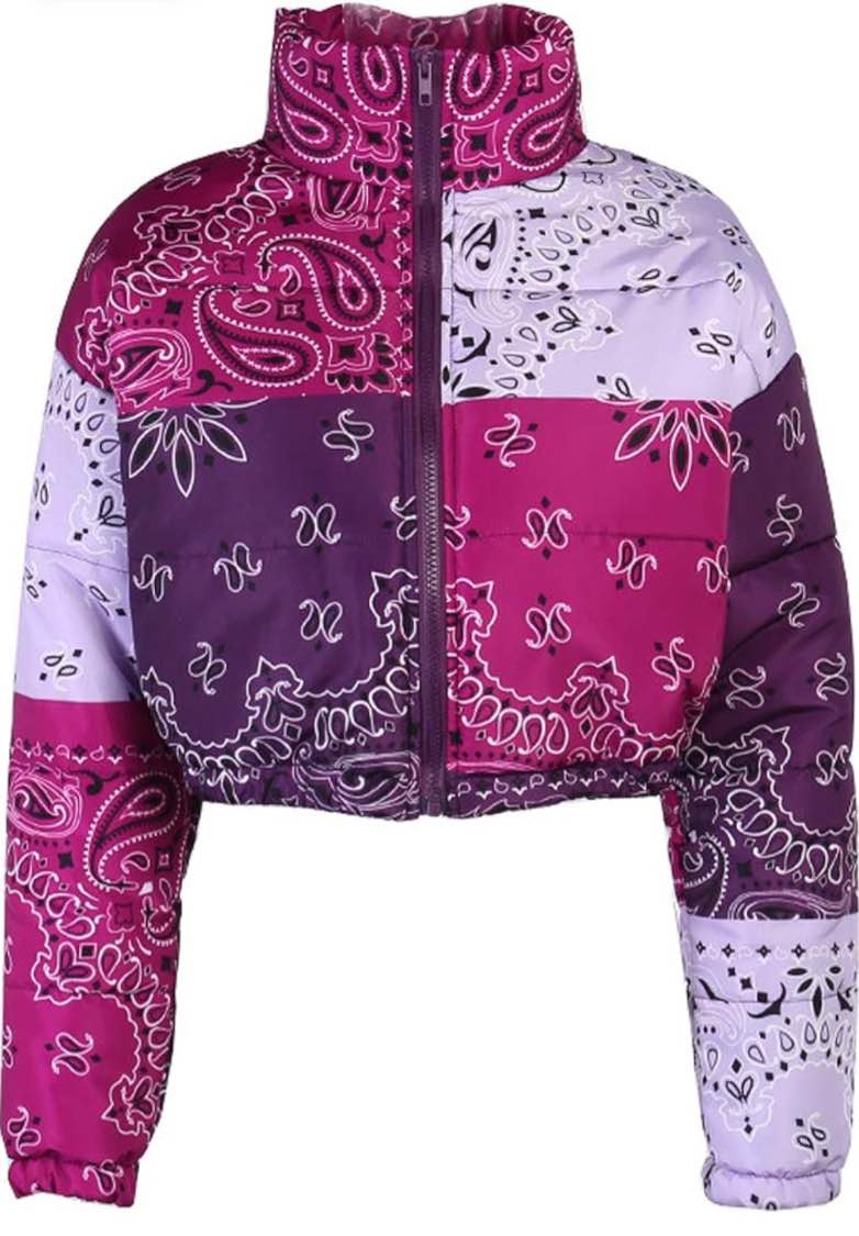 Arssm Women's Cropped Puffer Jacket Y2K Quilted Winter Full Zip Bandana Jacket Warm Bubble Coat(Red-XS)
