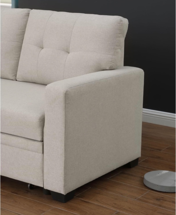 Devion Furniture Contemporary Reversible Sectional Sleeper Sectional Sofa with Storage Chaise in Beige Fabric- INCOMPLETE, BOX 1 OF 3