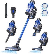 FirstLove Cordless Vacuum Cleaner - Powerful 6 in 1 Stick Vacuum for Pet Hair Carpet Hard Floor, Lightweight & Rechargeable with up to 45-Min Runtime, Detachable Battery, Blue