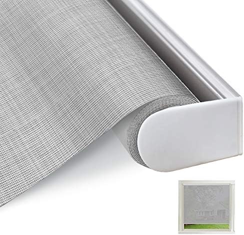 Cordless Solar Window Roller Shades, Light Grey Waterproof Light Filtering Roller Blinds, Thermal Insulated UV Protection Flame Retardant Sun Shades for Windows, Doors, Kitchen