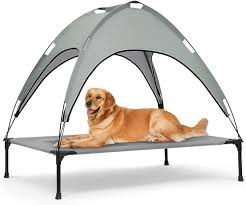 Outdoor Elevated Dog Bed 36 inch with Canopy, Raised Dog Bed, Grey Waterproof Removable Waterproof Sunshade Tent? for Camping or Beach Suitable for Dogs and Cats