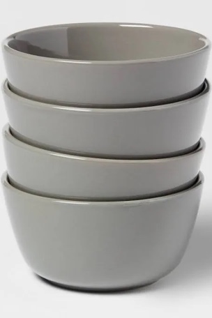 Gibson Home Round Stoneware Rockaway Dinnerware, 4-Piece Bowl Set (Matte Grey)