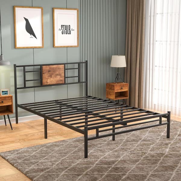 Platform Bed Frame Black Metal Frame Full Size Platform Bed with Headboard and Footboard, Noise Free 53.9in. Wide