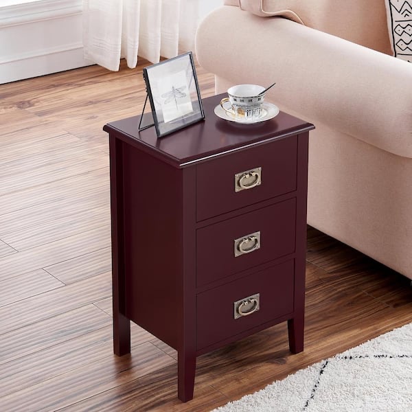 VECELO Nightstands Set of 2 End/Side Tables for Bedroom/Living Room/Bedside with Three Storage Drawer, Vintage Accent Furniture Small Space, Solid Wood Legs, RBN