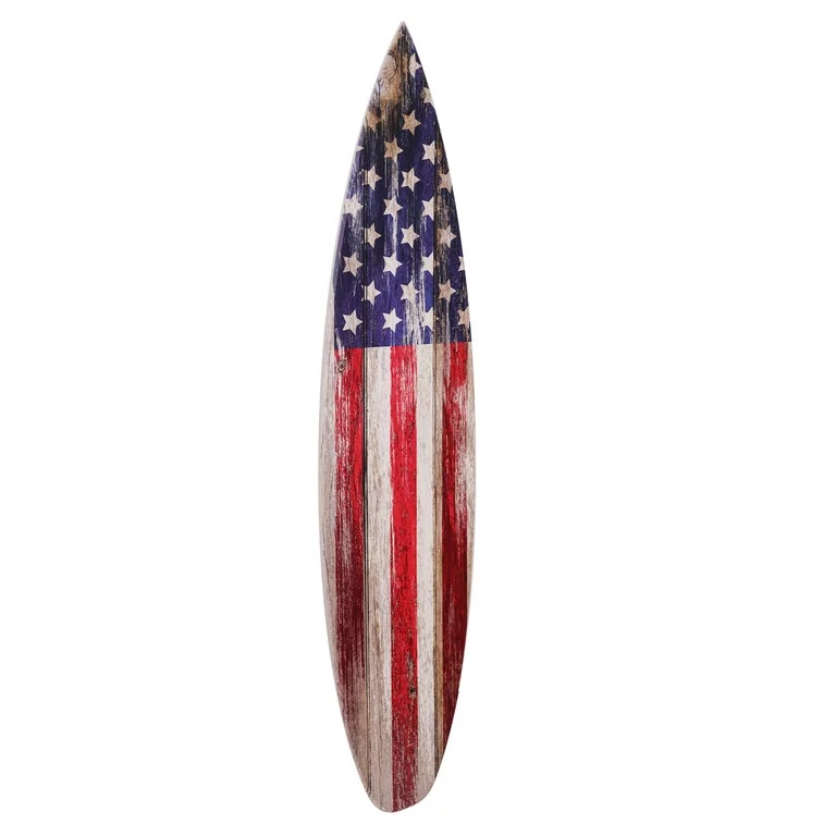 American Art Decor Vintage Americana Flag Surfboard Wall Art Plaque Decor Sign for Living Room, Bedroom, Garage, Man Cave - 60"x15"