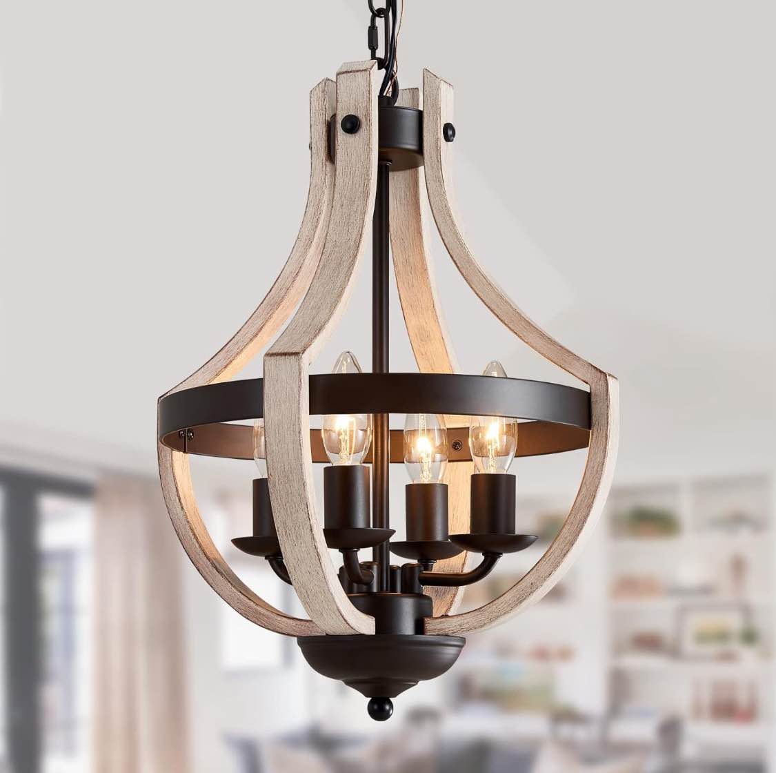 MEIXISUE Farmhouse 4-Lights Flush Mount Ceiling Light White Birch and Black Antique Metal Light Fixtures for Kitchen Dining Room Entryway Hallway Bedroom Bathroom Closet UL Listed