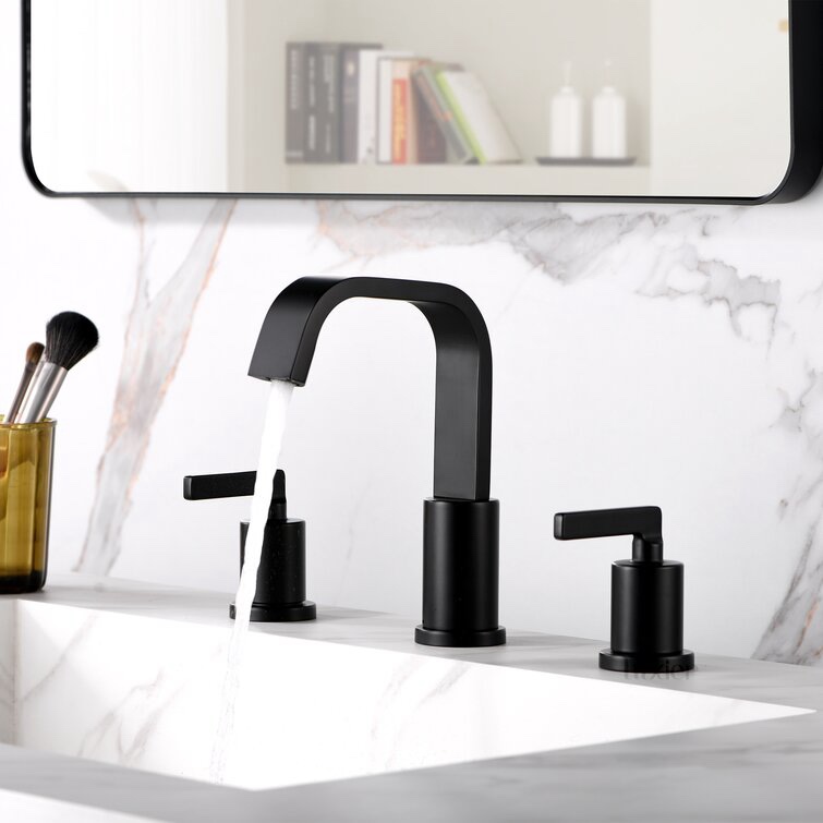 Luxier Matte Black Widespread Bathroom Faucet with Drain Assembly (Part number: WSP04-TM) and Soap Pump