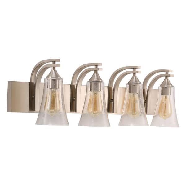  Merra 32 in. 4-Light Nickel Vanity Light with Clear Seeded Glass Shades HCF-0602-NI
