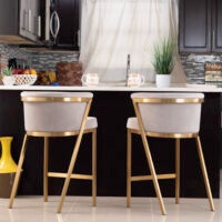 (Set of 3) Piper Velvet Gold-Grey Stainless Steel 26-Inch Stationary Bar Stool CS-PIPER-GDV-GRY (Lot is for 3 Barstools Total/BID IS PER STOOL)