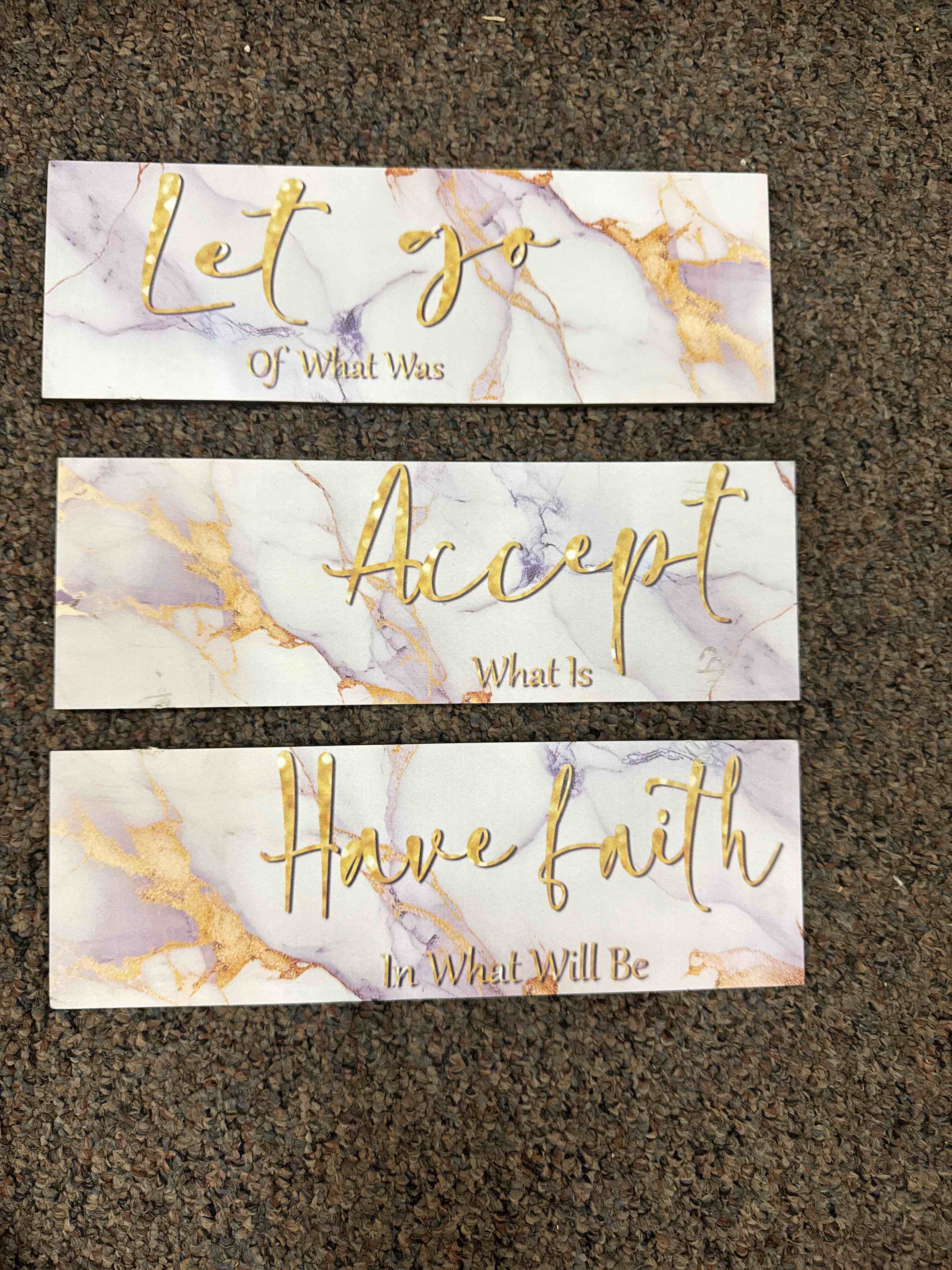 Condition photo showing New/Like New for onizhity 3 pcs white and gold bathroom decor white and gold wall decor accept let go have faith marble style versatile bathroom accessories for bedroom living room office(white gold 12x4