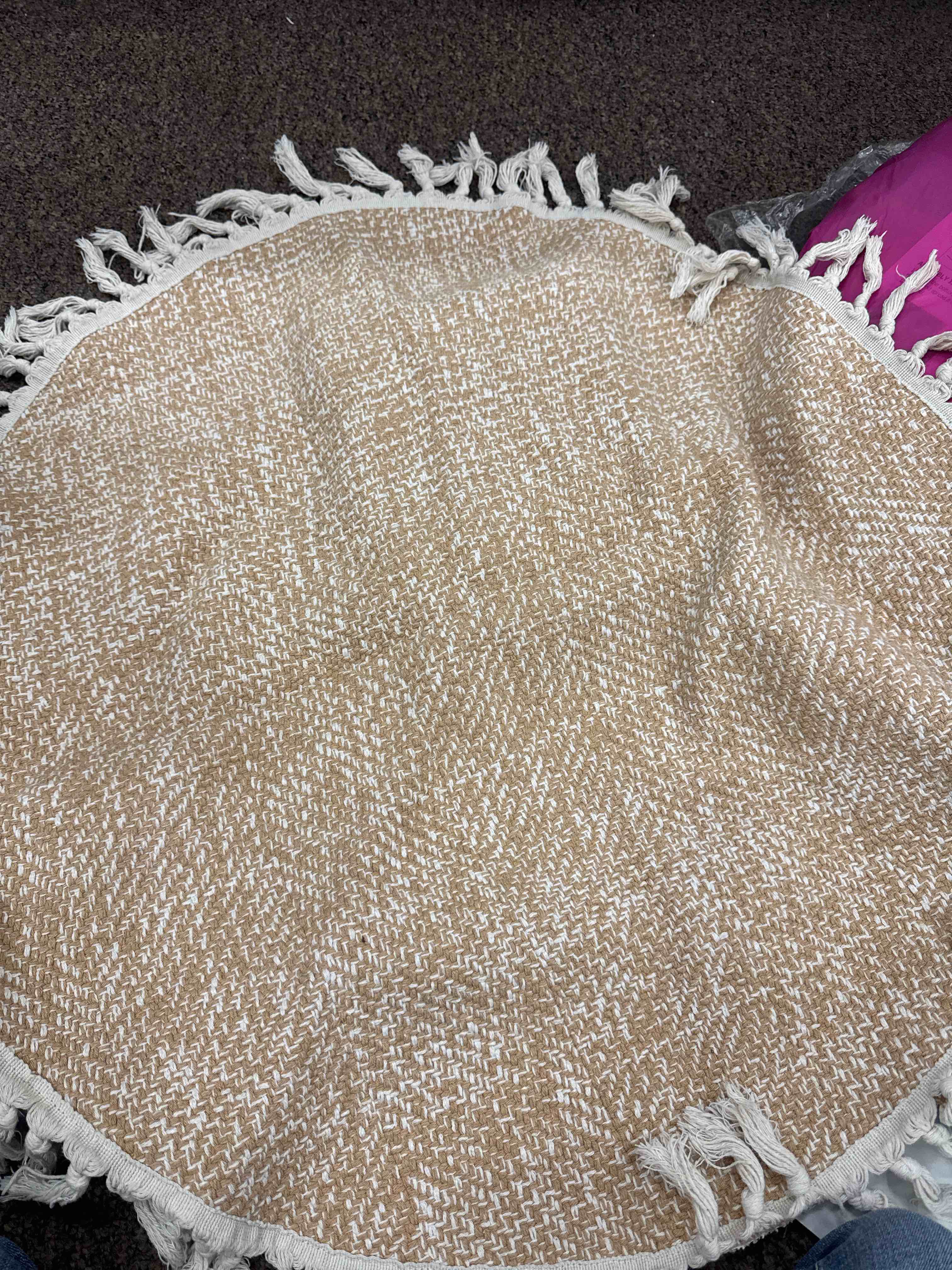 Condition photo showing New/Like New for collive hand woven round area rug soft cotton machine washable carpet 3ft farmhouse rugs with tassels, tan/cream circle rugs for bedroom living room dining room table office