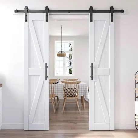 EaseLife 36in x 84in (Double 18in×84in Door) Barn Door Handle Included,DIY Assemblely,Easy Install,Water-Proof,Apply to Interior Exterior Rooms,H-Frame,White