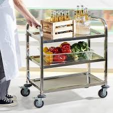 CURTA Kitchen Utility Cart, 37.5in x19.7"x37" Stainless Steel 3 Tiered Shelf Trolley, Serving Cart Rolling Brake Wheel, Commercial Grade for Restaurant, Hotel, Lab, Clinic, Salon