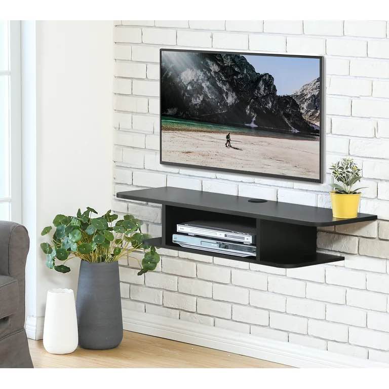 FITUEYES Wall Mounted Media Console,Floating TV Stand Component Shelf Black DS210501WB